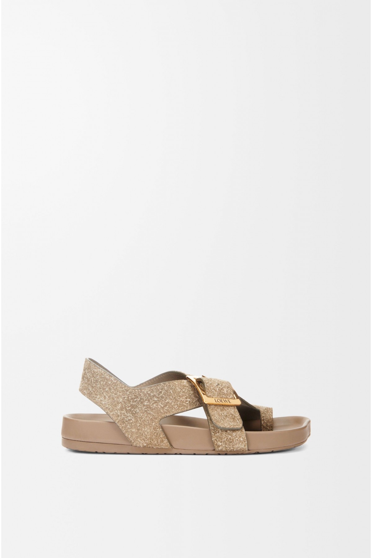 LOEWE Ease Buckle Sandal In Brushed Suede Khaki Green