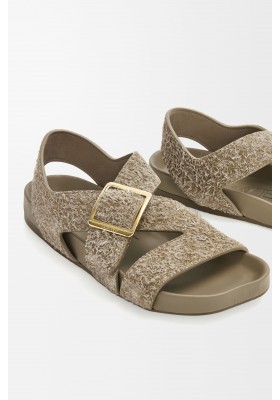 LOEWE Ease Buckle Sandal In Brushed Suede Khaki Green