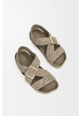 LOEWE Ease Buckle Sandal In Brushed Suede Khaki Green