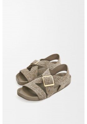 LOEWE Ease Buckle Sandal In Brushed Suede Khaki Green