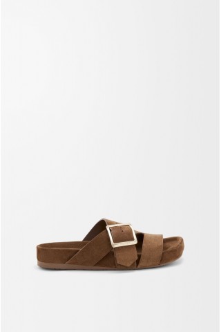LOEWE Ease Buckle Slide In Suede Brown