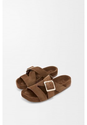 LOEWE Ease Buckle Slide In Suede Brown