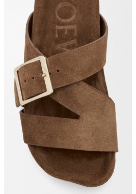 LOEWE Ease Buckle Slide In Suede Brown