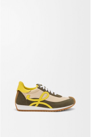 LOEWE Flow Runner 2.0 In Nylon And Suede Cream Yellow Olive Green