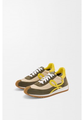 LOEWE Flow Runner 2.0 In Nylon And Suede Cream Yellow Olive Green