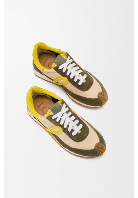 LOEWE Flow Runner 2.0 In Nylon And Suede Cream Yellow Olive Green