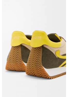 LOEWE Flow Runner 2.0 In Nylon And Suede Cream Yellow Olive Green