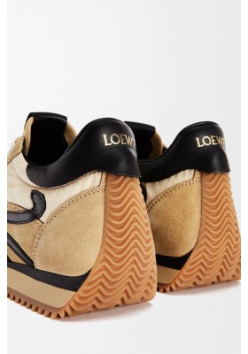 LOEWE Flow Runner In Nylon And Suede Gold Black