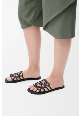 LOEWE Petal Anagram Slide In Soft Calfskin Black
