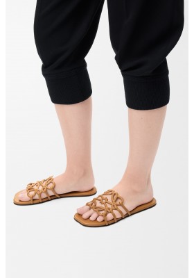 LOEWE Petal Anagram Slide In Soft Calfskin Camel