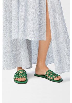 LOEWE Petal Anagram Slide In Soft Calfskin Green