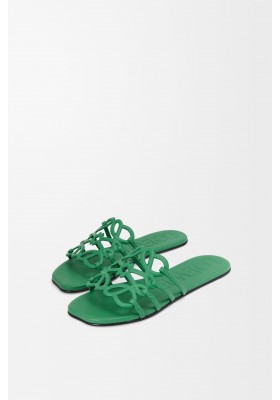 LOEWE Petal Anagram Slide In Soft Calfskin Green