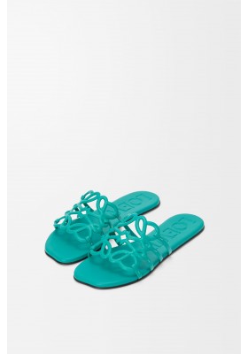 LOEWE Petal Anagram Slide In Soft Calfskin Turquoise