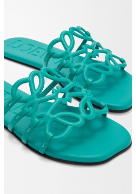 LOEWE Petal Anagram Slide In Soft Calfskin Turquoise