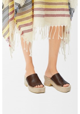 LOEWE Petal Espadrille Platform Slide In Vegetable-tanned Calfskin Brown