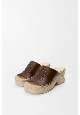 LOEWE Petal Espadrille Platform Slide In Vegetable-tanned Calfskin Brown