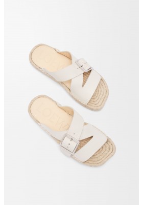LOEWE Petal Espadrille Slide In Soft Calfskin White
