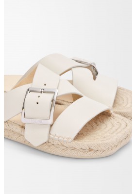 LOEWE Petal Espadrille Slide In Soft Calfskin White