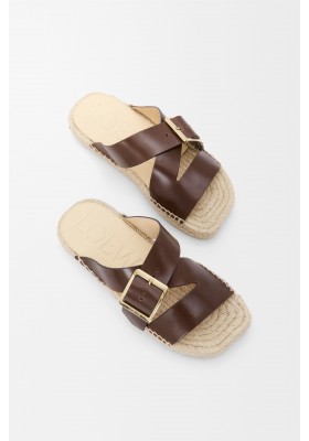 LOEWE Petal Espadrille Slide In Vegetable-tanned Calfskin Brown