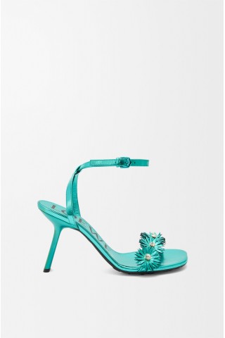 LOEWE Petal Flower Sandal In Calfskin And Crystals Turquoise