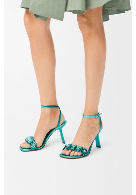 LOEWE Petal Flower Sandal In Calfskin And Crystals Turquoise