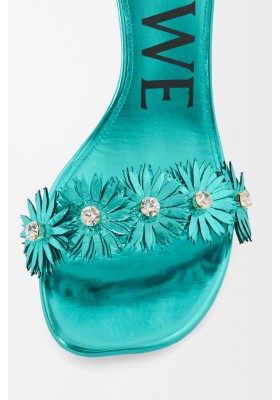 LOEWE Petal Flower Sandal In Calfskin And Crystals Turquoise