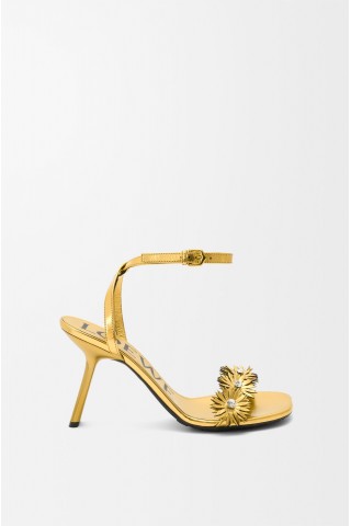 LOEWE Petal Flower Sandal In Calfskin And Crystals Gold