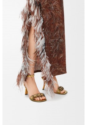 LOEWE Petal Flower Sandal In Calfskin And Crystals Gold