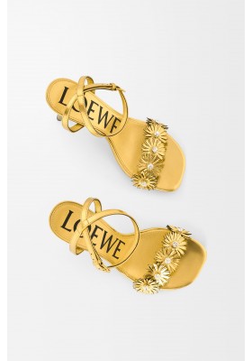 LOEWE Petal Flower Sandal In Calfskin And Crystals Gold