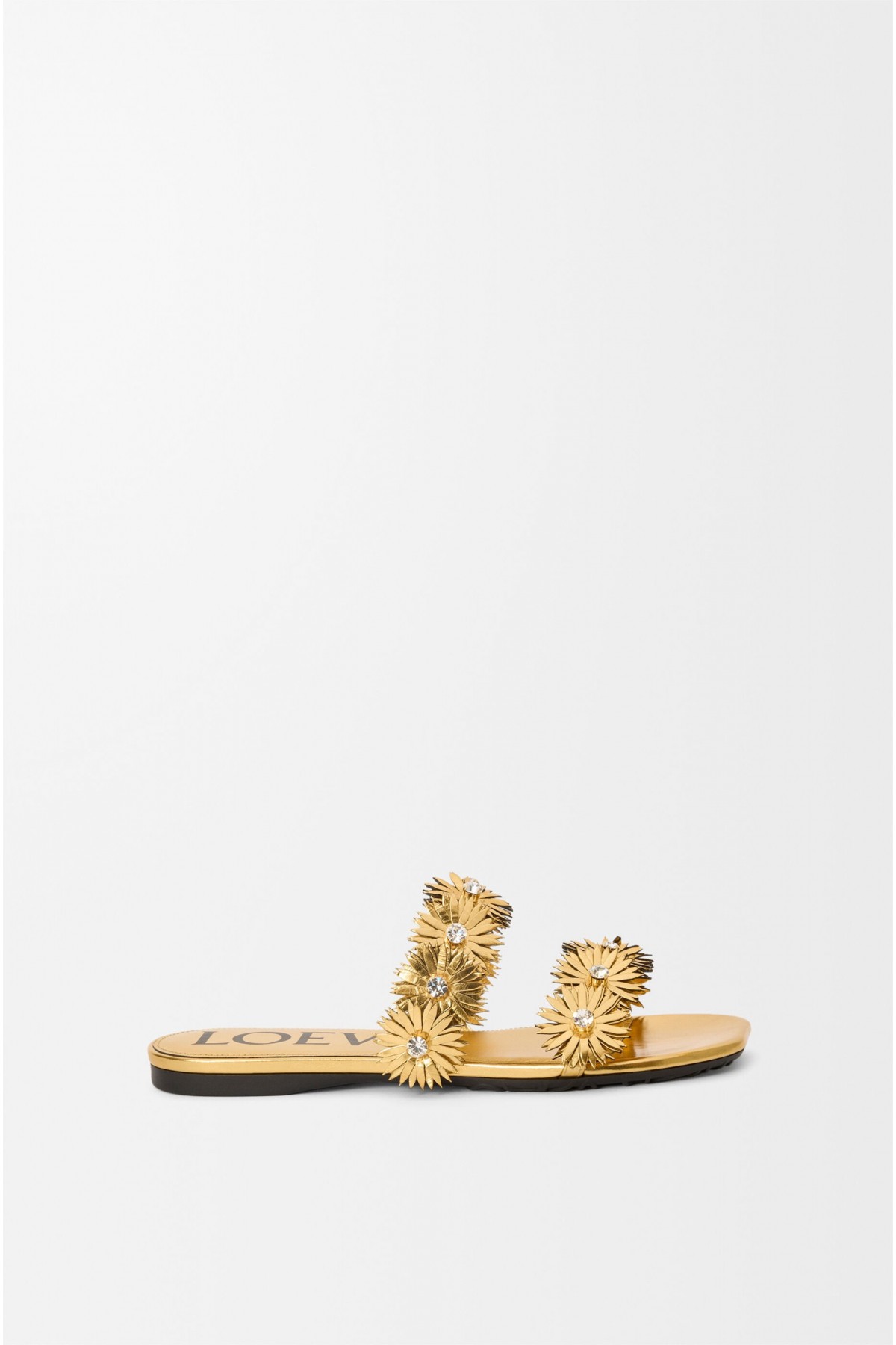 LOEWE Petal Flower Sandal In Calfskin And Crystals Gold