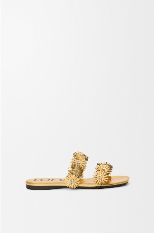 LOEWE Petal Flower Sandal In Calfskin And Crystals Gold