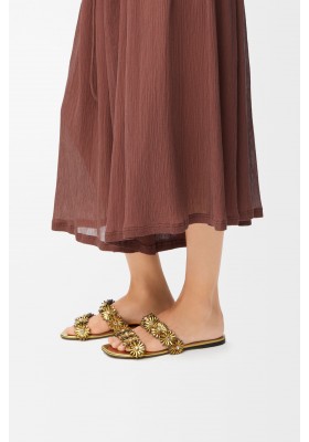 LOEWE Petal Flower Sandal In Calfskin And Crystals Gold