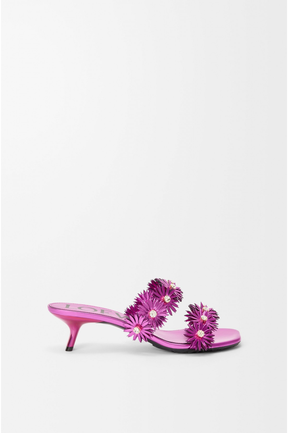LOEWE Petal Flower Sandal In Calfskin And Crystals Fuchsia