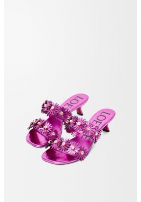 LOEWE Petal Flower Sandal In Calfskin And Crystals Fuchsia
