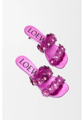 LOEWE Petal Flower Sandal In Calfskin And Crystals Fuchsia