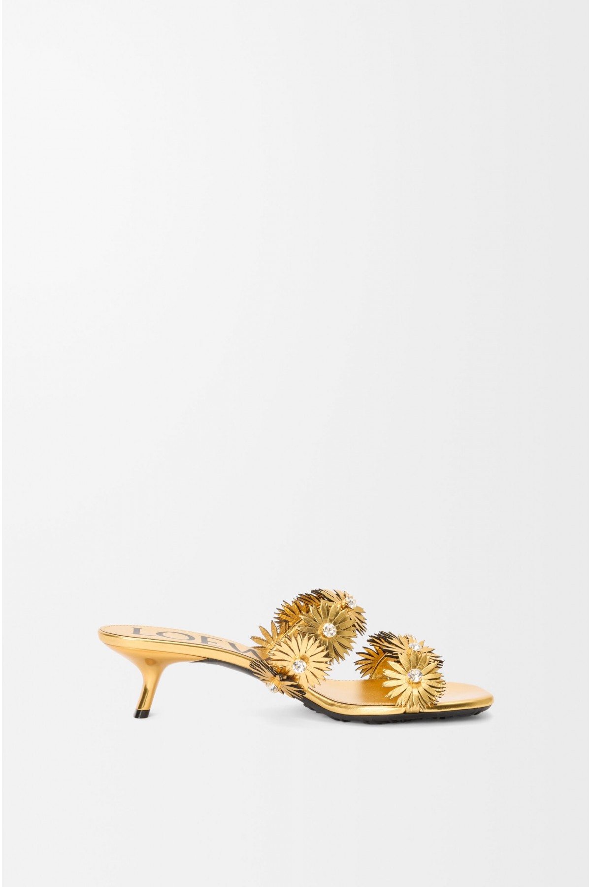 LOEWE Petal Flower Sandal In Calfskin And Crystals Gold