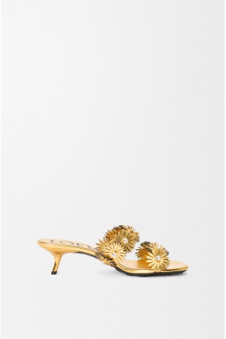 LOEWE Petal Flower Sandal In Calfskin And Crystals Gold