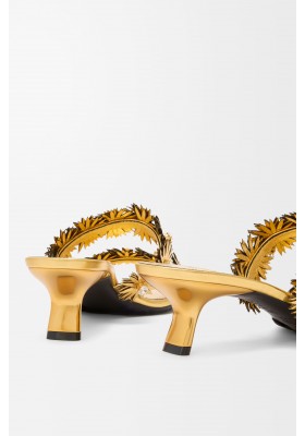 LOEWE Petal Flower Sandal In Calfskin And Crystals Gold