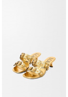 LOEWE Petal Flower Sandal In Calfskin And Crystals Gold