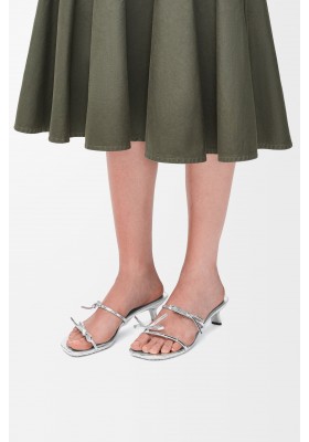 LOEWE Petal Sandal In Metallic Calfskin Silver
