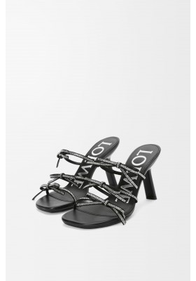 LOEWE Petal Sandal In Suede And Rhinestones Black