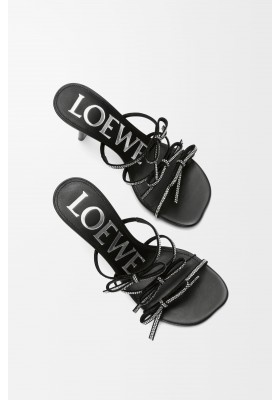 LOEWE Petal Sandal In Suede And Rhinestones Black