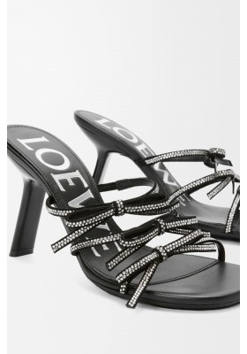 LOEWE Petal Sandal In Suede And Rhinestones Black