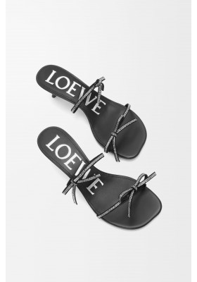 LOEWE Petal Sandal In Suede And Rhinestones Black