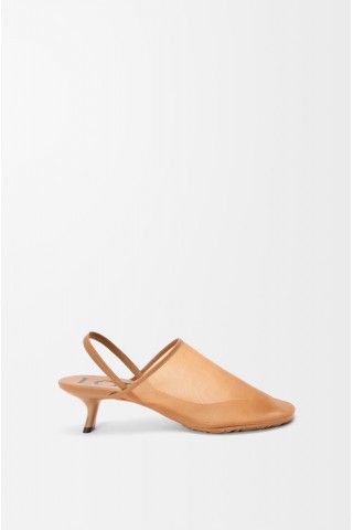 LOEWE Petal Slingback Heel Sandal In Mesh Tan