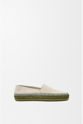 LOEWE Rio Slipper In Suede And Raffia Light Grey