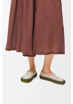 LOEWE Rio Slipper In Suede And Raffia Light Grey