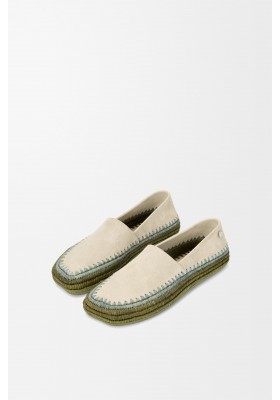 LOEWE Rio Slipper In Suede And Raffia Light Grey