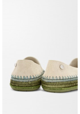 LOEWE Rio Slipper In Suede And Raffia Light Grey