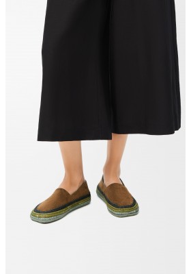 LOEWE Rio Slipper In Suede And Raffia Brown